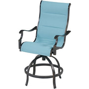 Hanover - Traditions 5pc: 4 Padded Swivel Center Height Chairs, 42" Cast Table, Umbrella, Base - Blue/Bronze-United Backyard