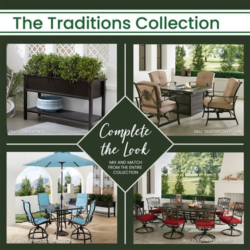 Hanover - Traditions 5pc: 4 Padded Swivel Counter Height Chairs, 42" Square Cast Table - Red/Bronze-United Backyard