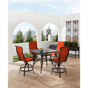 Hanover - Traditions 5pc: 4 Padded Swivel Counter Height Chairs, 42" Square Cast Table - Red/Bronze-United Backyard