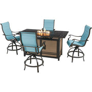 Hanover - Traditions 5pc: 4 Padded Swivel Counter Height Chairs, Slat Fire Pit Tbl - Blue/Bronze-United Backyard