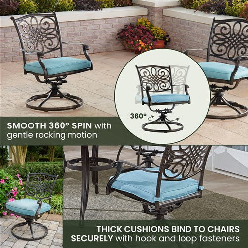 Hanover - Traditions 5pc: 4 Swivel Rockers, 48" Round Cast Table - Blue/Cast-United Backyard