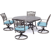 Hanover - Traditions 5pc: 4 Swivel Rockers, 48" Round Cast Table - Blue/Cast-United Backyard