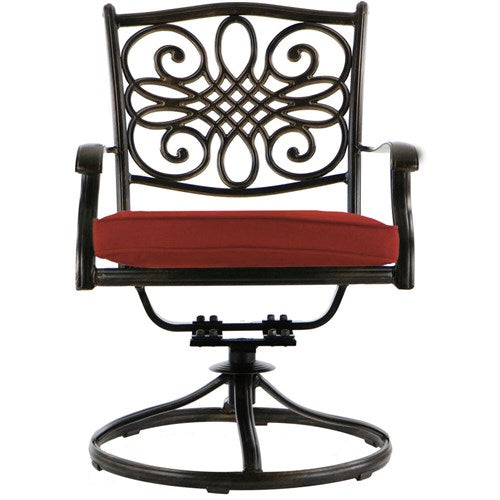 Hanover - Traditions 5pc: 4 Swivel Rockers, 48" Round Cast Table - Red/Cast-United Backyard