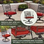 Hanover - Traditions 5pc: 4 Swivel Rockers, 48" Round Cast Table - Red/Cast-United Backyard
