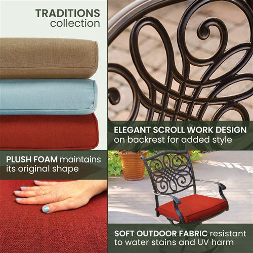 Hanover - Traditions 5pc: 4 Swivel Rockers, 48" Round Cast Table - Red/Cast-United Backyard