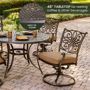 Hanover - Traditions 5pc: 4 Swivel Rockers, 48" Round Cast Table - Tan/Cast-United Backyard