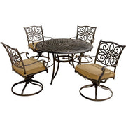Hanover - Traditions 5pc: 4 Swivel Rockers, 48" Round Cast Table - Tan/Cast-United Backyard