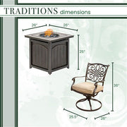 Hanover - Traditions 5pc: 4 Swivel Rockers and 26" Square Fire Pit - Tan/Bronze-United Backyard
