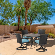 Hanover - Traditions 5pc: 4 Wicker Back Swivel Rockers, 48" Round Cast Table - Blue/Bronze-United Backyard