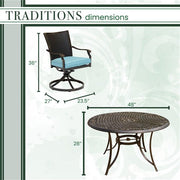 Hanover - Traditions 5pc: 4 Wicker Back Swivel Rockers, 48" Round Cast Table - Blue/Bronze-United Backyard