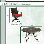 Hanover - Traditions 5pc: 4 Wicker Back Swivel Rockers, 48" Round Cast Table - Red/Bronze-United Backyard