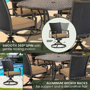 Hanover - Traditions 5pc: 4 Wicker Back Swivel Rockers, 48" Round Cast Table - Tan/Bronze-United Backyard