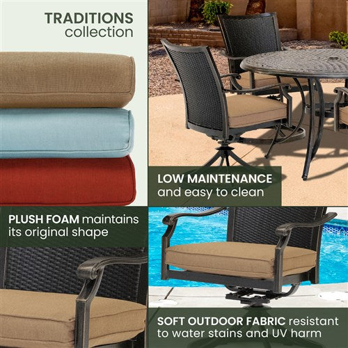 Hanover - Traditions 5pc: 4 Wicker Back Swivel Rockers, 48" Round Cast Table - Tan/Bronze-United Backyard