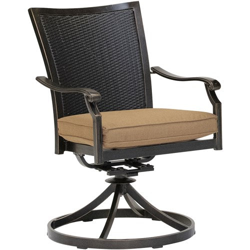 Hanover - Traditions 5pc: 4 Wicker Back Swivel Rockers, 48" Round Cast Table - Tan/Bronze-United Backyard