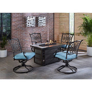 Hanover - Traditions 5pc Fire Pit: 4 Swivel Rockers, Rectangle KD Fire Pit w/Tile - Blue/Tile-United Backyard