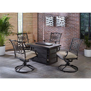 Hanover - Traditions 5pc Fire Pit: 4 Swivel Rockers, Rectangle KD Fire Pit w/Tile - Tan/Tile-United Backyard