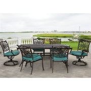 Hanover - Traditions 7pc: 4 Dining Chairs, 2 Swivel Rockers, 38x72" Cast Table - Blue/Cast-United Backyard
