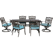 Hanover - Traditions 7pc: 4 Dining Chairs, 2 Swivel Rockers, 38x72" Cast Table - Blue/Cast-United Backyard