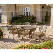 Hanover - Traditions 7pc: 4 Dining Chairs, 2 Swivel Rockers, 38x72" Cast Table - Tan/Cast-United Backyard