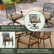 Hanover - Traditions 7pc: 4 Dining Chairs, 2 Swivel Rockers, 38x72" Cast Table - Tan/Cast-United Backyard