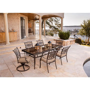 Hanover - Traditions 7pc: 4 Dining Chairs, 2 Swivel Rockers, 42x84" Glass Top Table - Tan/Glass-United Backyard