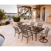 Hanover - Traditions 7pc: 4 Dining Chairs, 2 Swivel Rockers, 42x84" Glass Top Table - Tan/Glass-United Backyard