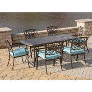 Hanover - Traditions 7pc: 6 Dining Chairs, 38x72" Cast Table - Blue/Cast-United Backyard