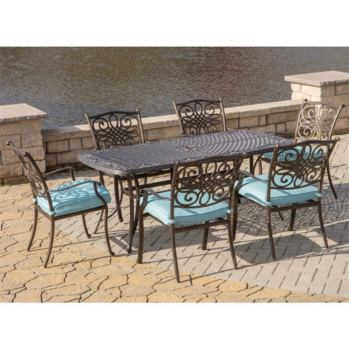 Hanover - Traditions 7pc: 6 Dining Chairs, 38x72" Cast Table - Blue/Cast-United Backyard