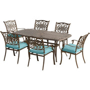 Hanover - Traditions 7pc: 6 Dining Chairs, 38x72" Cast Table - Blue/Cast-United Backyard
