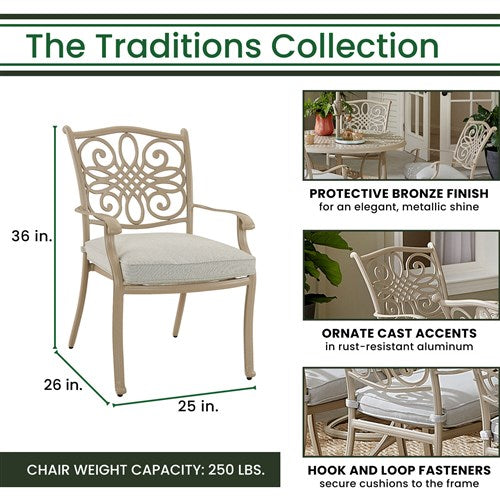 Hanover - -Traditions 7pc: 6 Dining Chairs, 38"x72" Cast Table - Sand/Beige-United Backyard