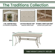 Hanover - -Traditions 7pc: 6 Dining Chairs, 38"x72" Cast Table - Sand/Beige-United Backyard