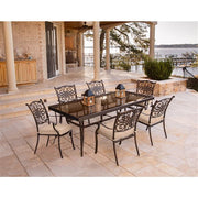 Hanover - Traditions 7pc: 6 Dining Chairs, 42x84" Glass Top Table - Tan/Glass-United Backyard