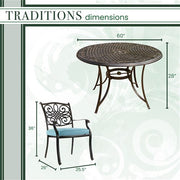 Hanover - Traditions 7pc: 6 Dining Chairs, 60" Round Cast Table - Blue/Cast-United Backyard