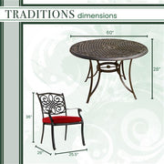 Hanover - Traditions 7pc: 6 Dining Chairs, 60" Round Cast Table - Red/Cast-United Backyard