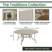 Hanover - Traditions 7pc: 6 Dining Chairs, 60" Round Cast Table - Sand/Beige-United Backyard
