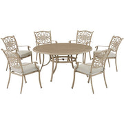 Hanover - Traditions 7pc: 6 Dining Chairs, 60" Round Cast Table - Sand/Beige-United Backyard