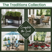 Hanover - Traditions 7pc: 6 Padded Swivel Counter Hght Chairs, Slat Fire Pit Table - Red/Bronze-United Backyard