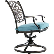 Hanover - Traditions 7pc: 6 Swivel Rockers, 38x72" Cast Table - Blue/Cast-United Backyard