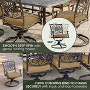 Hanover - Traditions 7pc: 6 Swivel Rockers, 38x72" Cast Table - Tan/Cast-United Backyard