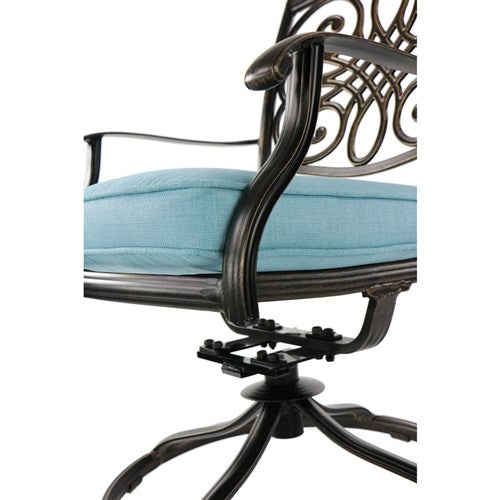 Hanover - Traditions 7pc: 6 Swivel Rockers, 60" Round Cast Table - Blue/Cast-United Backyard