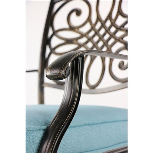 Hanover - Traditions 7pc: 6 Swivel Rockers, 60" Round Cast Table - Blue/Cast-United Backyard