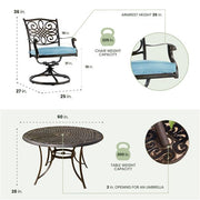 Hanover - Traditions 7pc: 6 Swivel Rockers, 60" Round Cast Table - Blue/Cast-United Backyard
