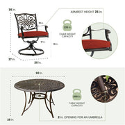 Hanover - Traditions 7pc: 6 Swivel Rockers, 60" Round Cast Table - Red/Cast-United Backyard