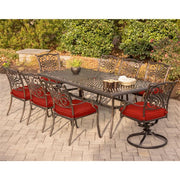 Hanover - Traditions 9pc: 6 Dining Chairs, 2 Swivel Rockers, 42x84" Cast Table - Red/Cast-United Backyard