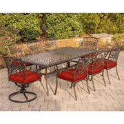 Hanover - Traditions 9pc: 6 Dining Chairs, 2 Swivel Rockers, 42x84" Cast Table - Red/Cast-United Backyard