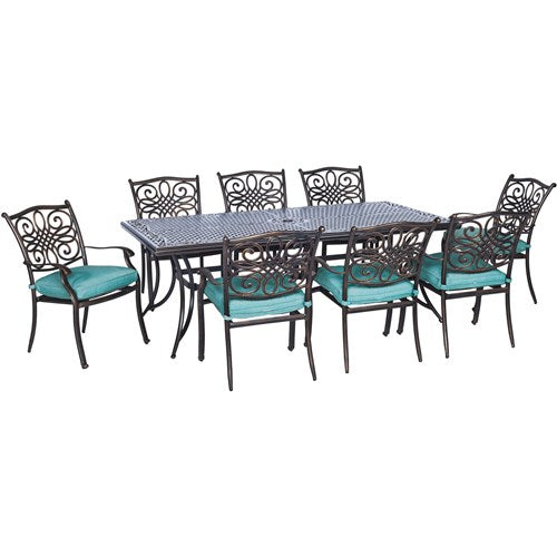Hanover - Traditions 9pc: 8 Dining Chairs, 42x84" Cast Table - Blue/Cast-United Backyard
