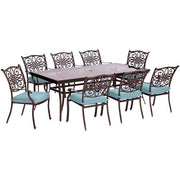 Hanover - Traditions 9pc: 8 Dining Chairs, 42x84" Glass Top Table - Blue/Glass-United Backyard