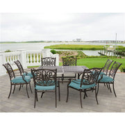 Hanover - Traditions 9pc: 8 Dining Chairs, 60" Square Cast Table - Blue/Cast-United Backyard