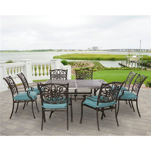 Hanover - Traditions 9pc: 8 Dining Chairs, 60" Square Cast Table - Blue/Cast-United Backyard