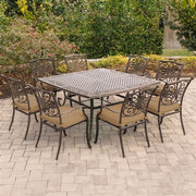 Hanover - Traditions 9pc: 8 Dining Chairs, 60" Square Cast Table - Tan/Cast-United Backyard